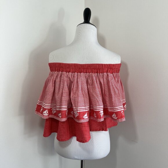 Faithfull the Brand Blouse Top Sz 4 Summer Cropped Nautical Graphic Print - Picture 10 of 16